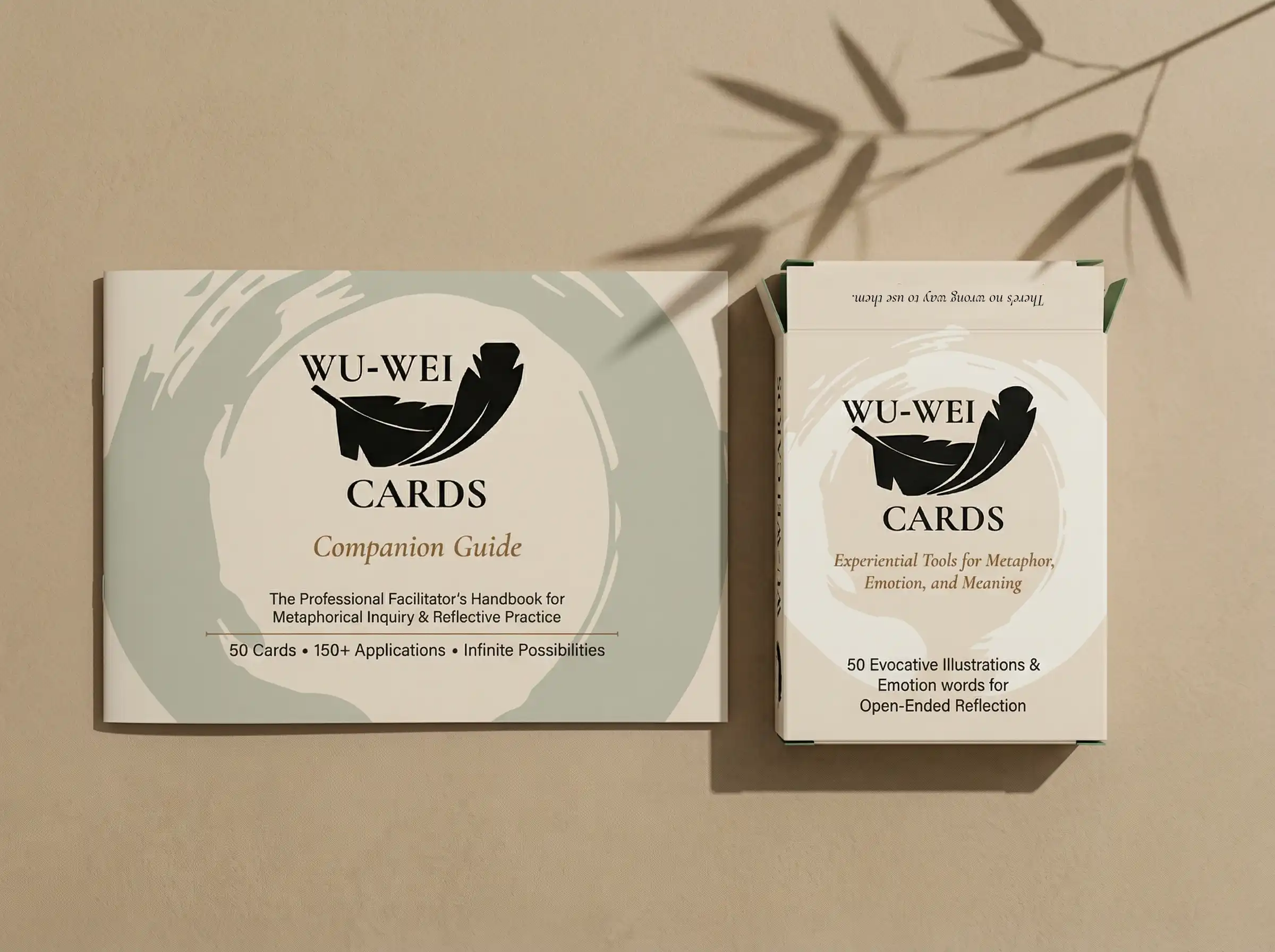 Wu Wei Cards product showing the companion guide and card deck box